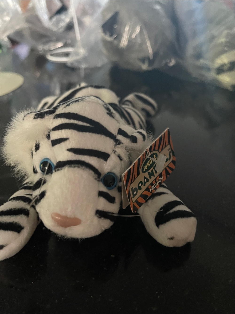 Kellytoy White and Black Striped Tiger Plush with Blue Eyes